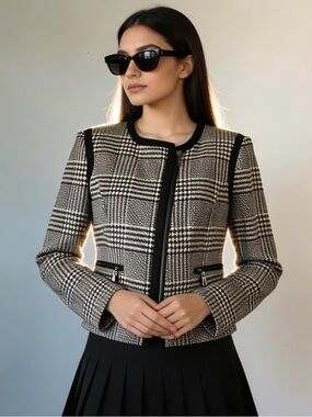 MARIO SERRANI ITALY | Plaid Houndstooth Full Zip Blazer Sz 6